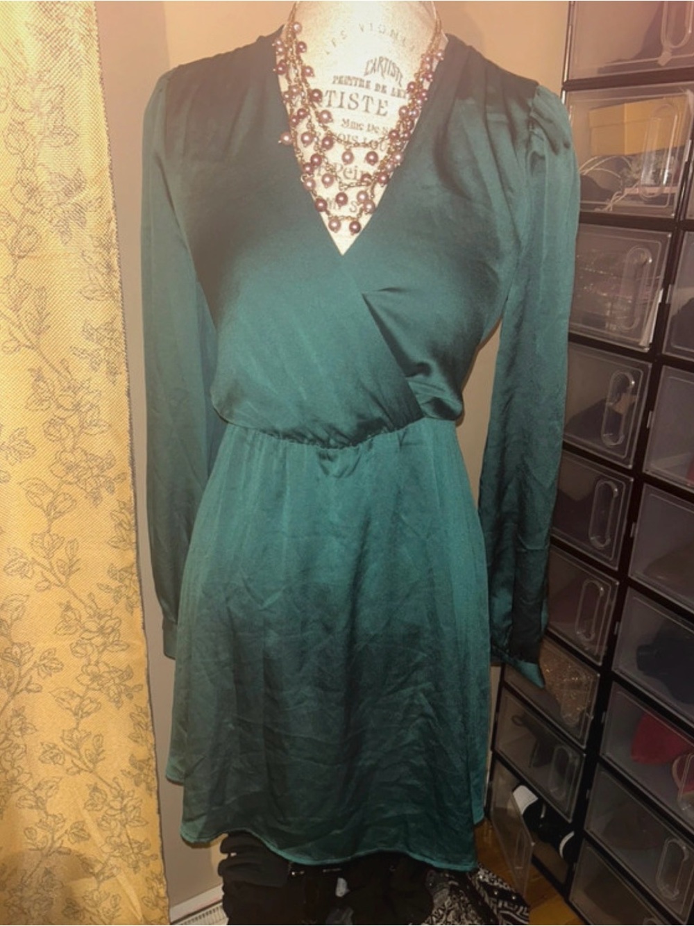 Express Teal Green Long Sleeve Wrap Dress